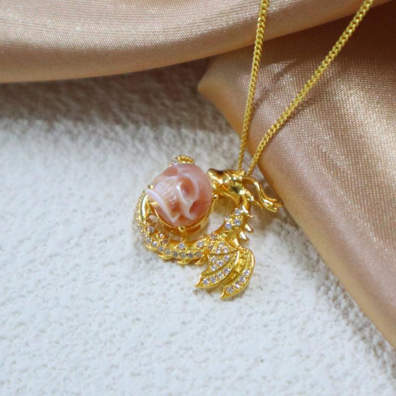 Belle Juri Golden Dragon Pearl Skull Necklace