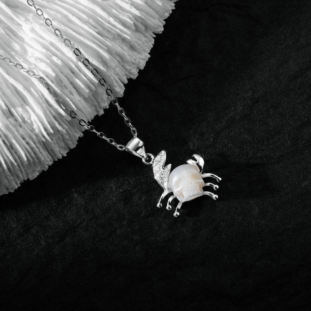 12 Zodiac Sign Cancer Pearl Skull Necklace-Belle Juri