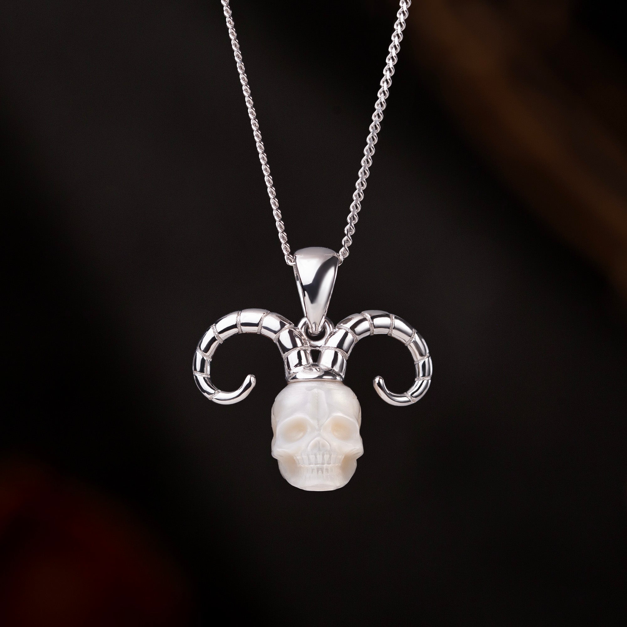 12 Zodiac Signs Aries Pearl Skull Necklace