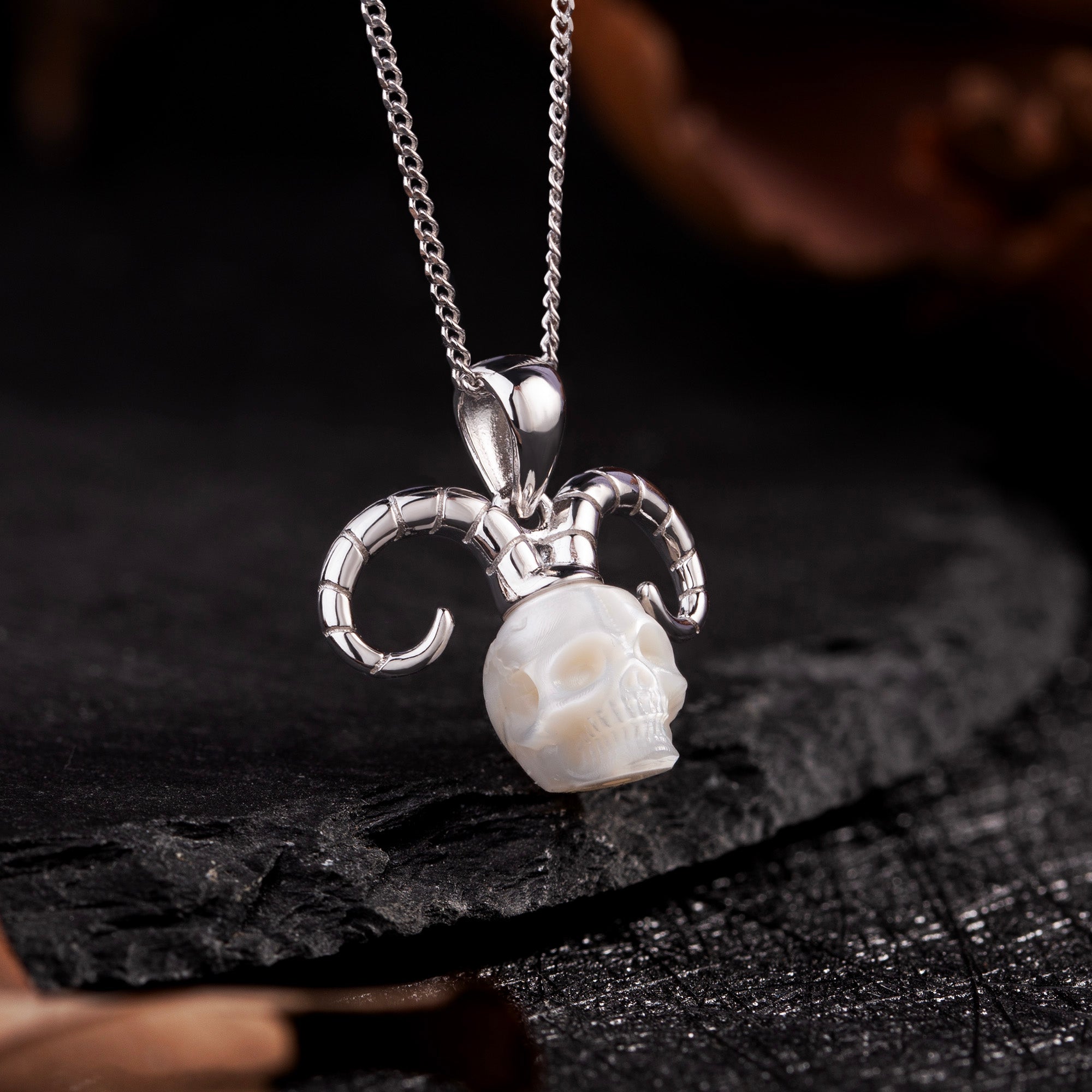 12 Zodiac Signs Aries Pearl Skull Necklace