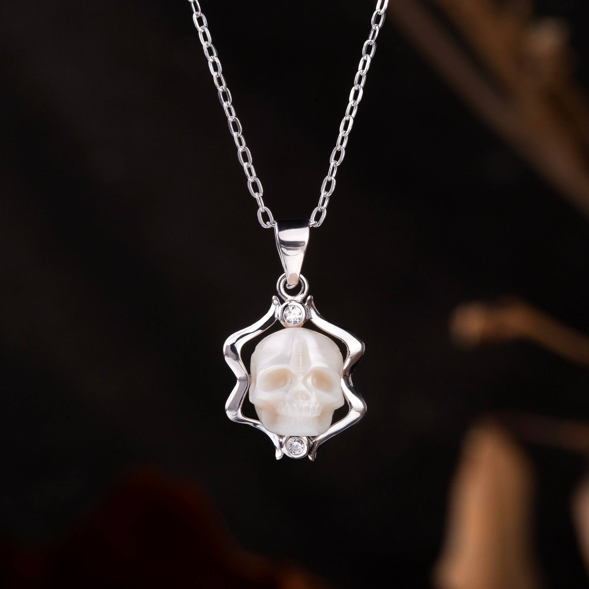 12 Zodiac Signs Astrology Pearl Skull Gemini Necklace