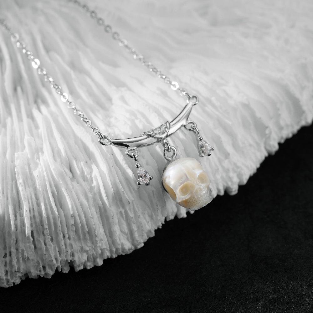 12 Zodiac Signs Libra Pearl Skull Necklace-Belle Juri