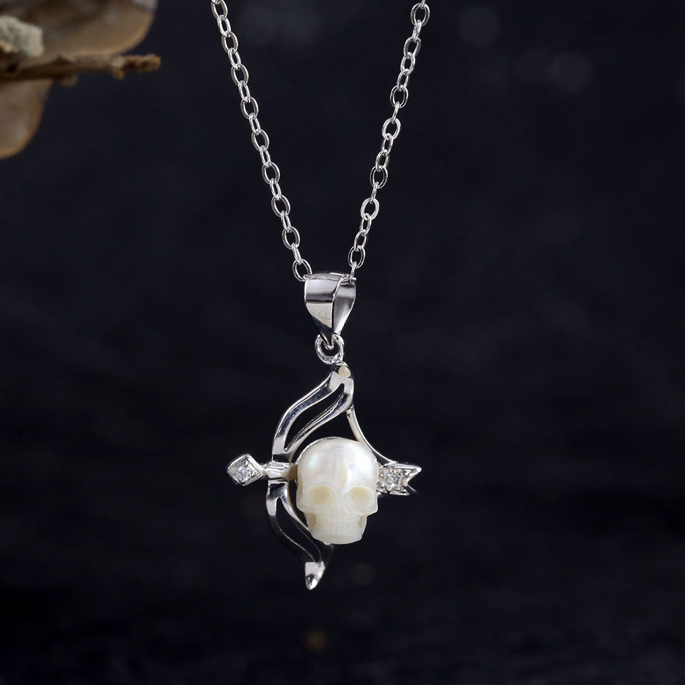 12 Zodiac Signs Sagittarius Pearl Skull CZ Necklace