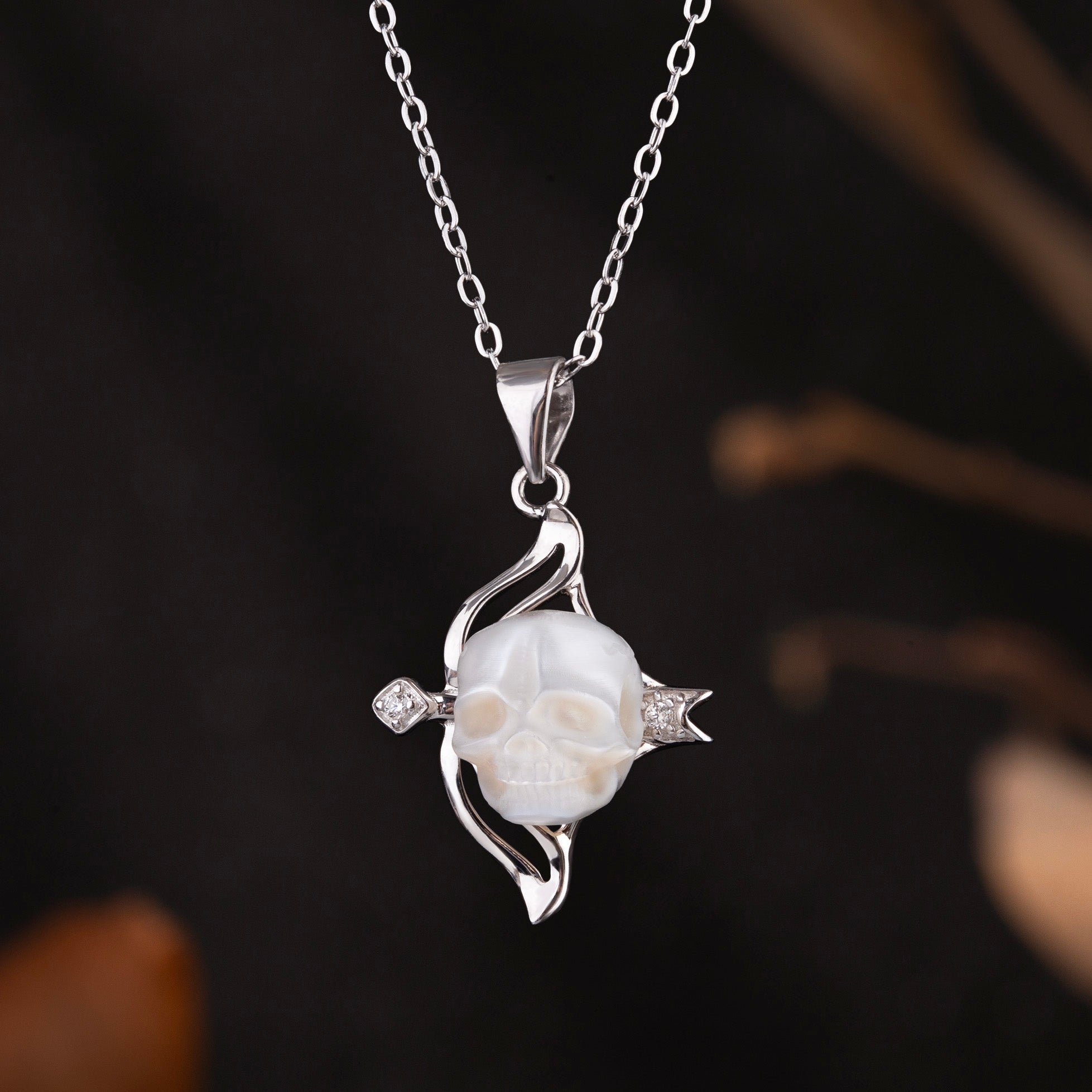 12 Zodiac Signs Sagittarius Pearl Skull CZ Necklace