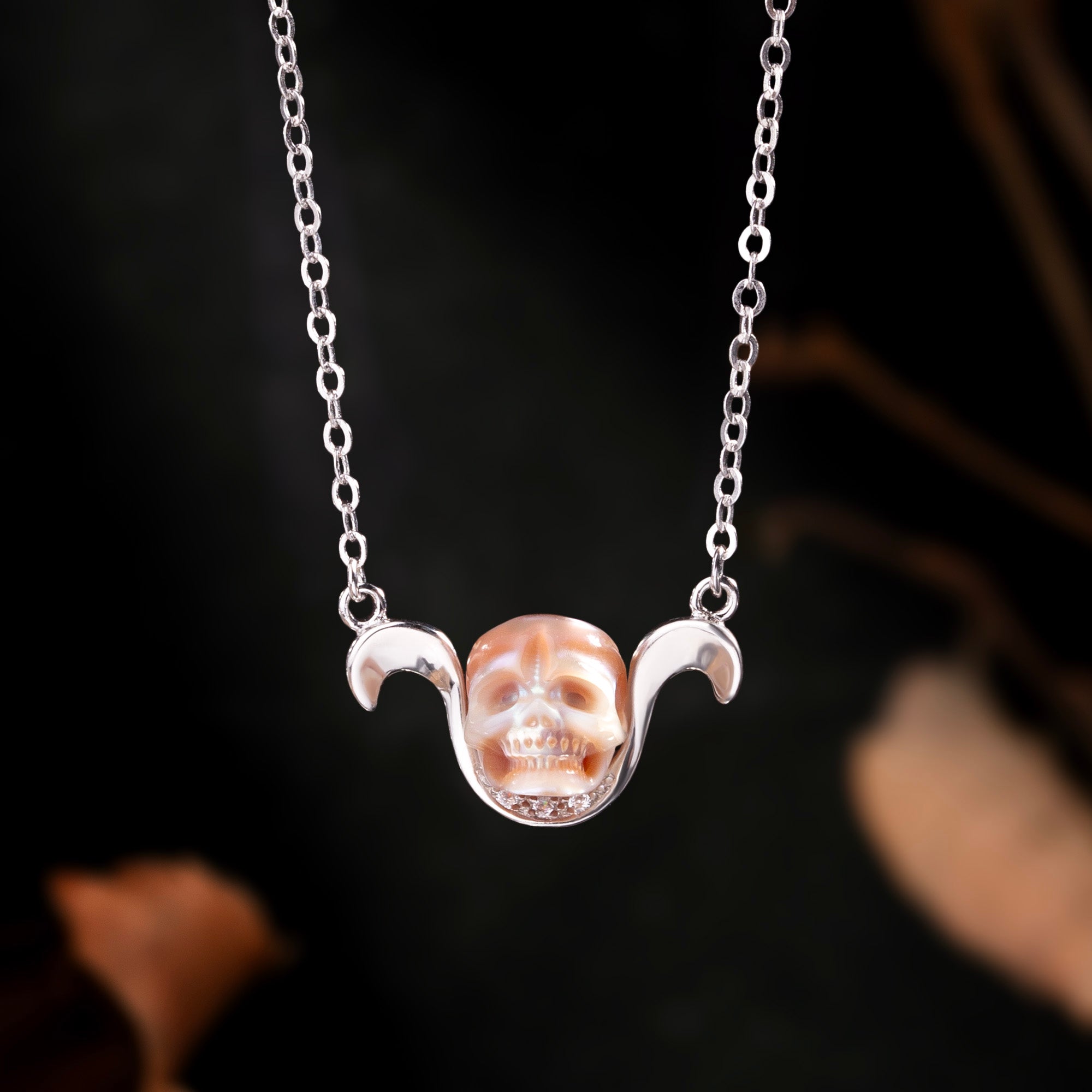 12 Zodiac Signs The Aries Pearl Skull Necklace