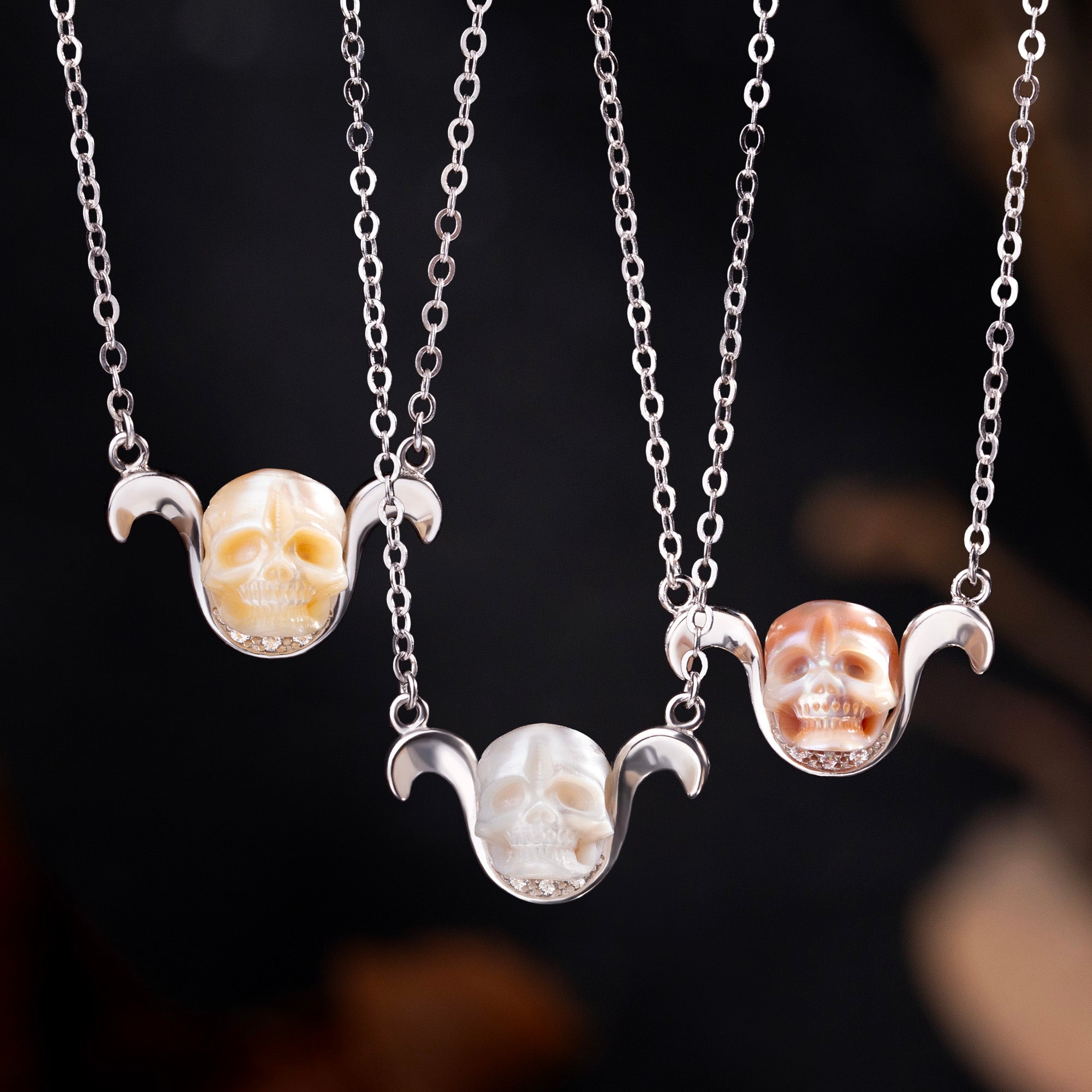 12 Zodiac Signs The Aries Pearl Skull Necklace