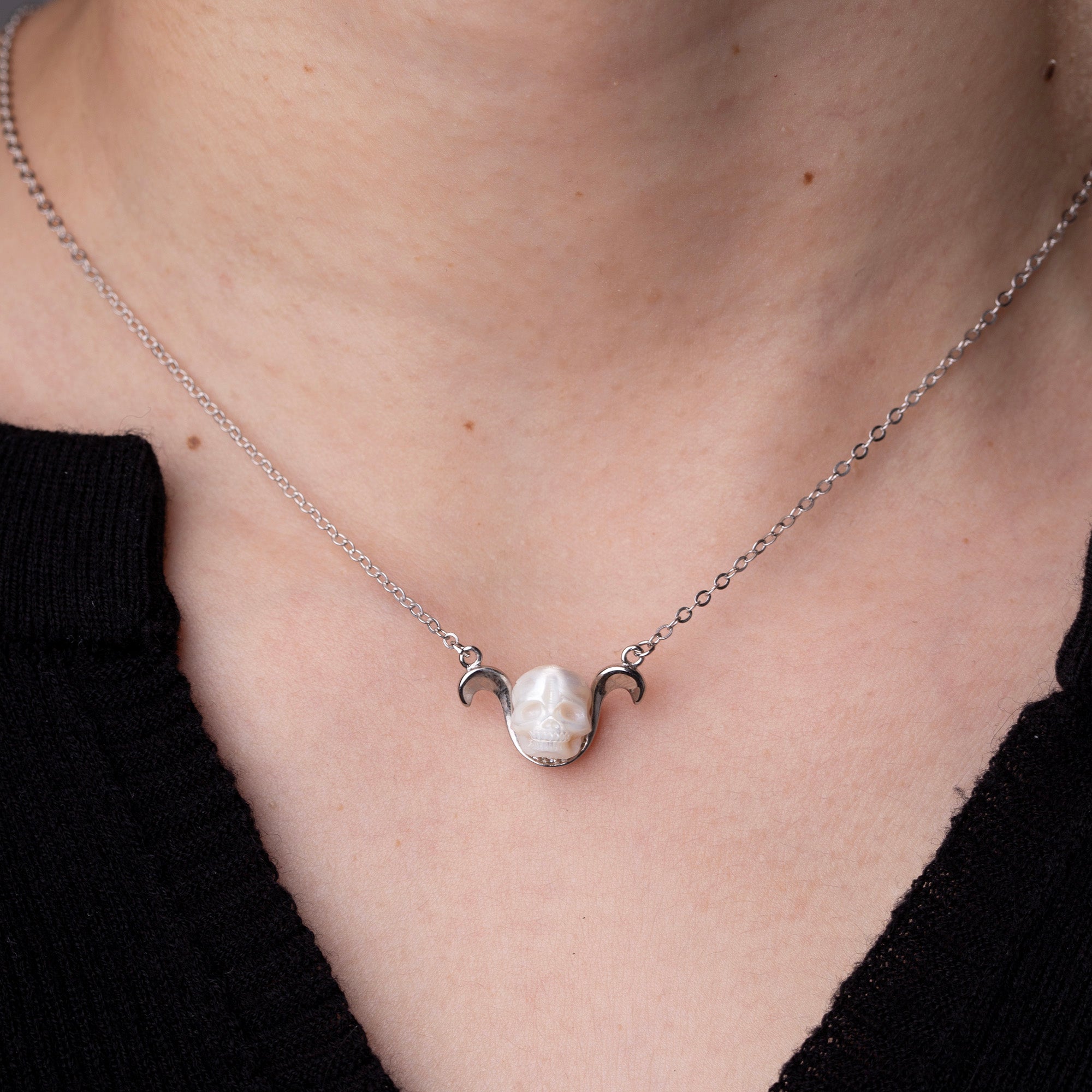 12 Zodiac Signs The Aries Pearl Skull Necklace