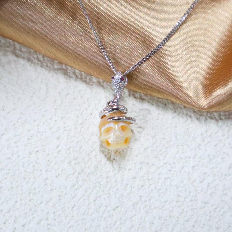 Gothic Snake Skull Pearl CZ Pendant