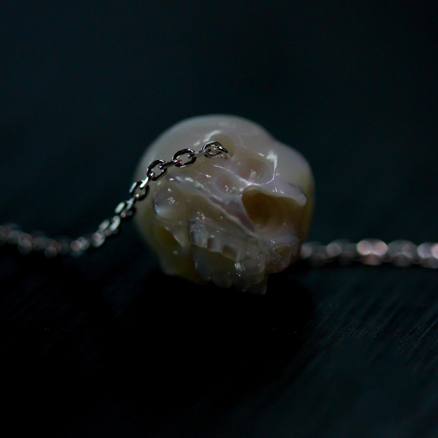 Belle Juri Hand Carved Pearl Skull Necklace