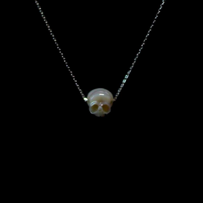 Belle Juri Hand Carved Pearl Skull Necklace