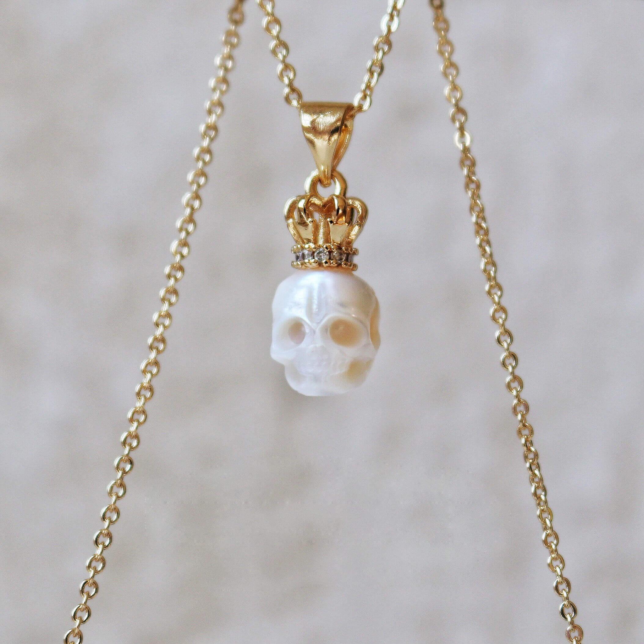 Belle Juri Pearl Skull Crown Necklace