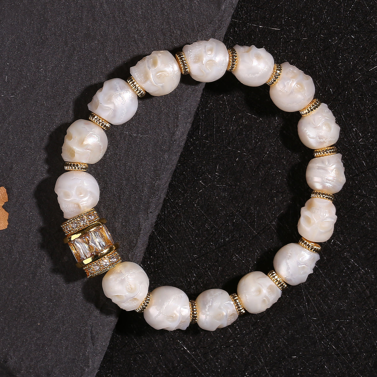 Hand-carved Skull Pearl Zircon Bracelet