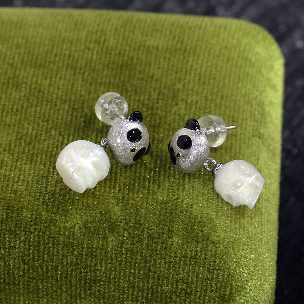 Adorable Panda Pearl Skull Stud Earrings