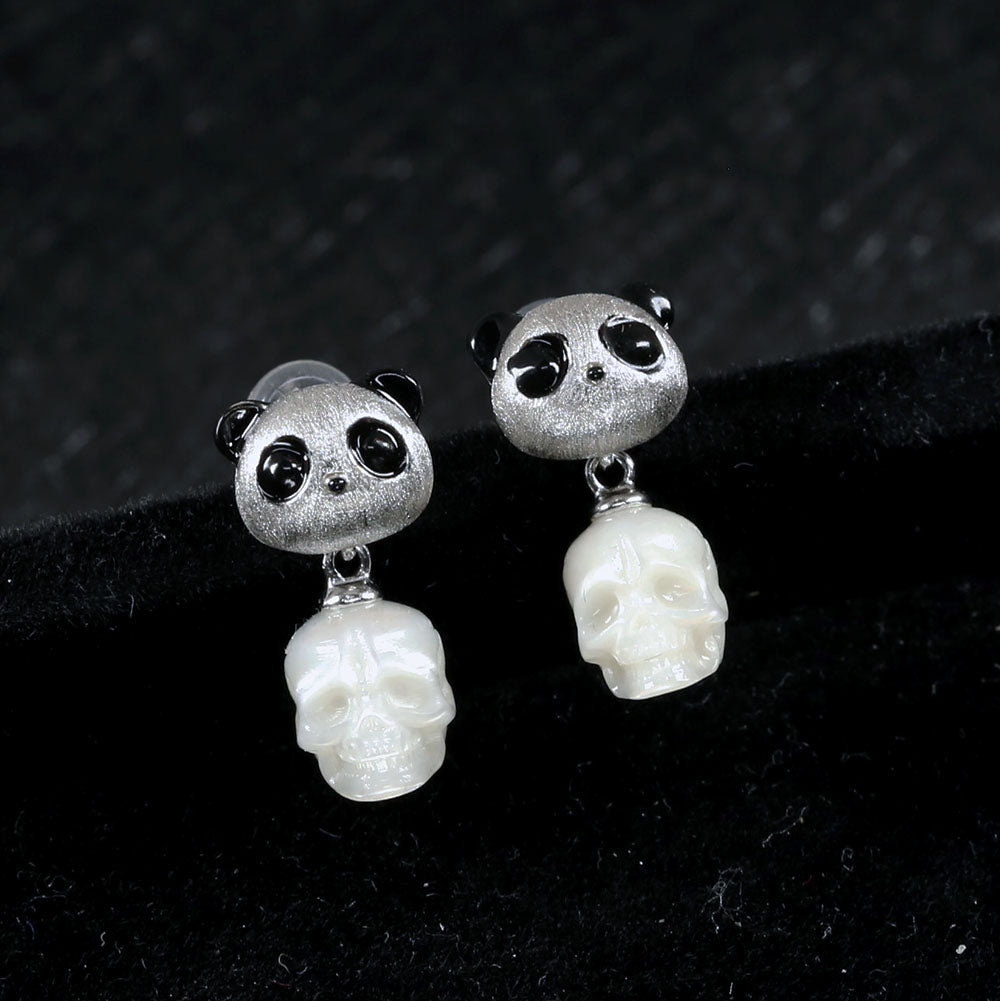 Adorable Panda Pearl Skull Stud Earrings