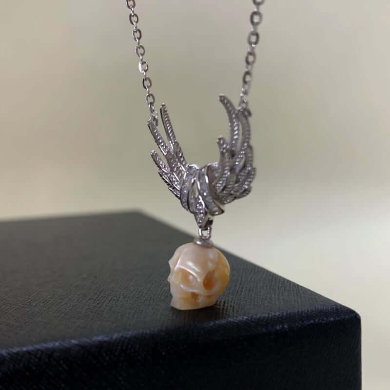 Belle Juri Angel Wing Pearl Skull Necklace