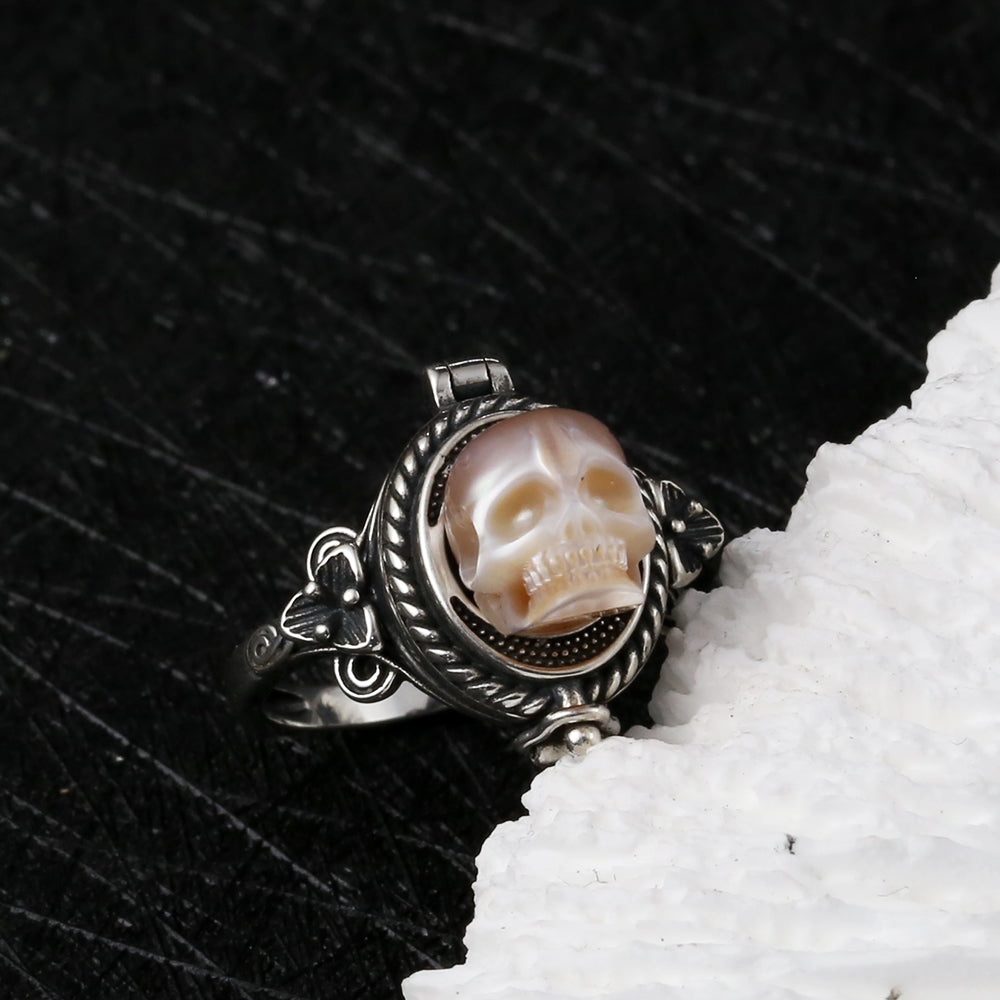 Antique Pearl Skull Pillbox Ring