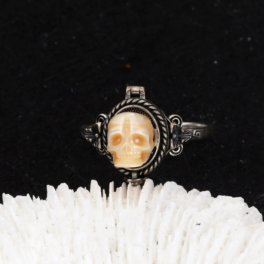 Antique Pearl Skull Pillbox Ring