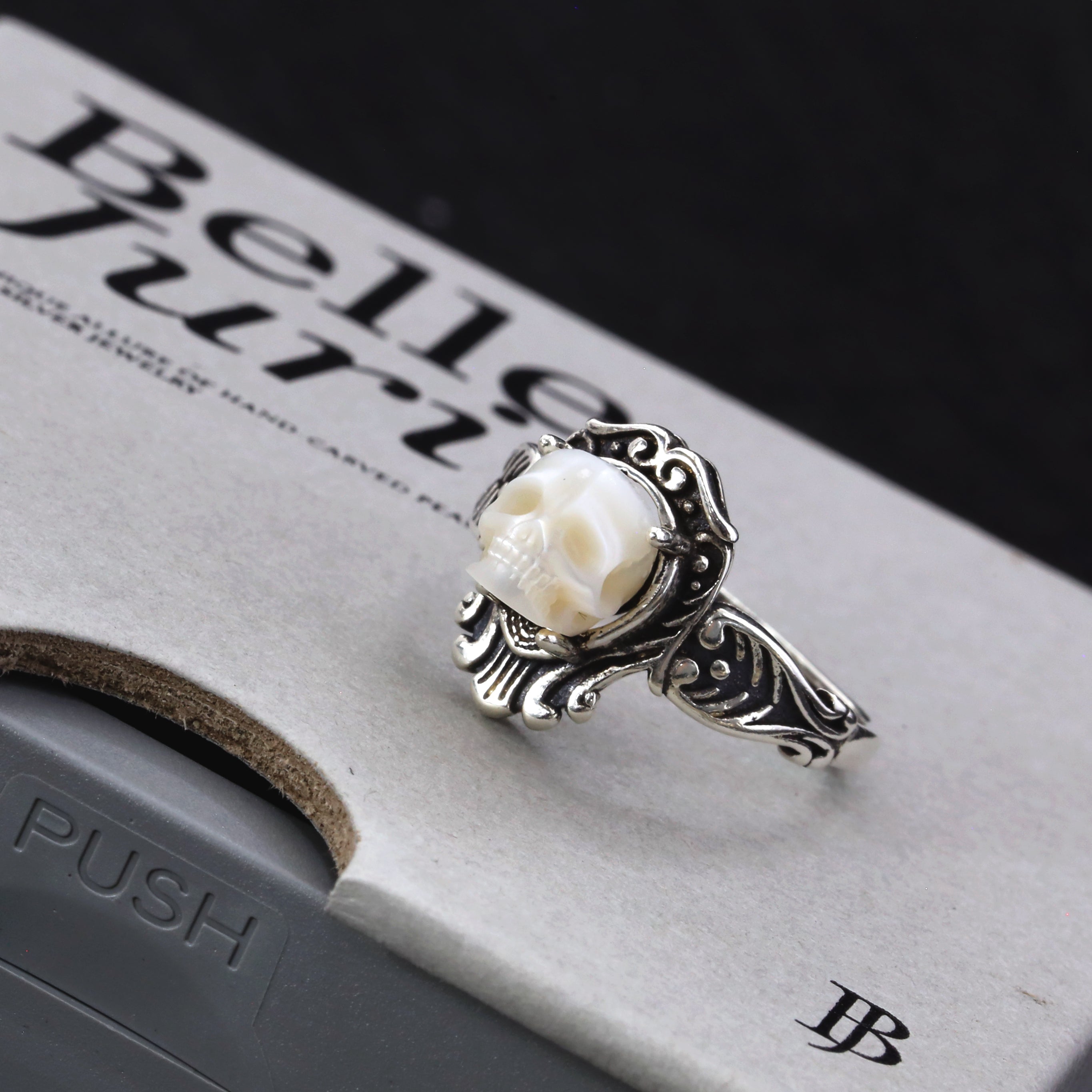 Antique Pearl Skull Queen Carved Ring