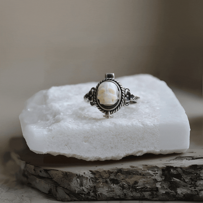 Antique Pearl Skull Pillbox Ring 8 Antique Pearl Skull Pillbox Ring