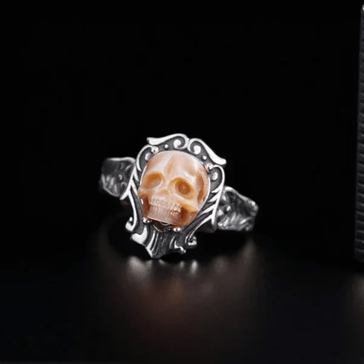 Antique Pearl Skull Queen Carved Ring
