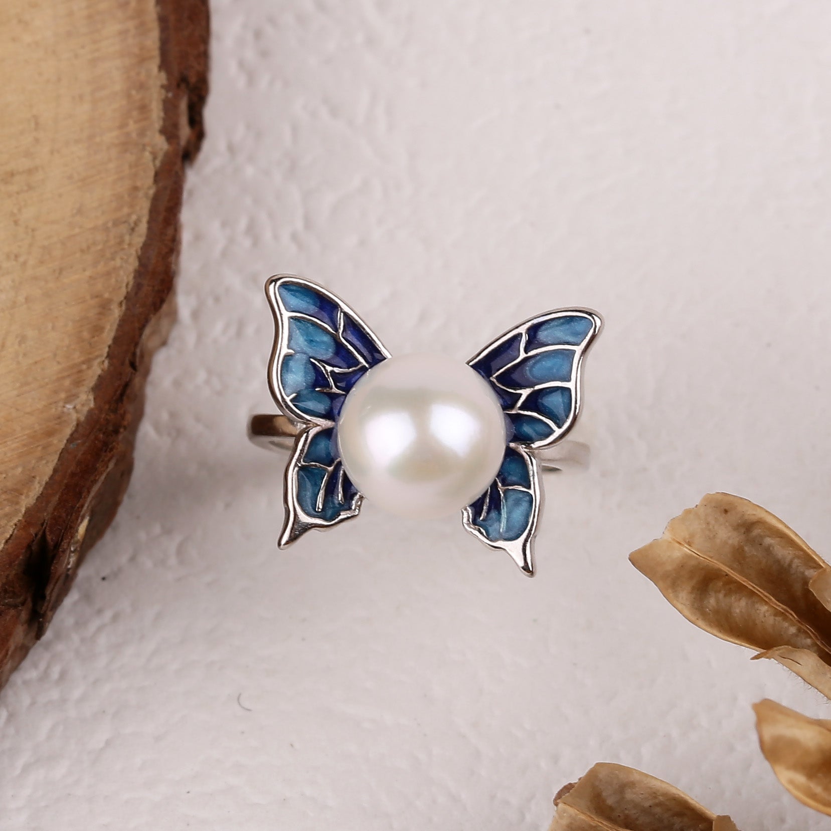 Art Deco Butterfly Pearl Ring