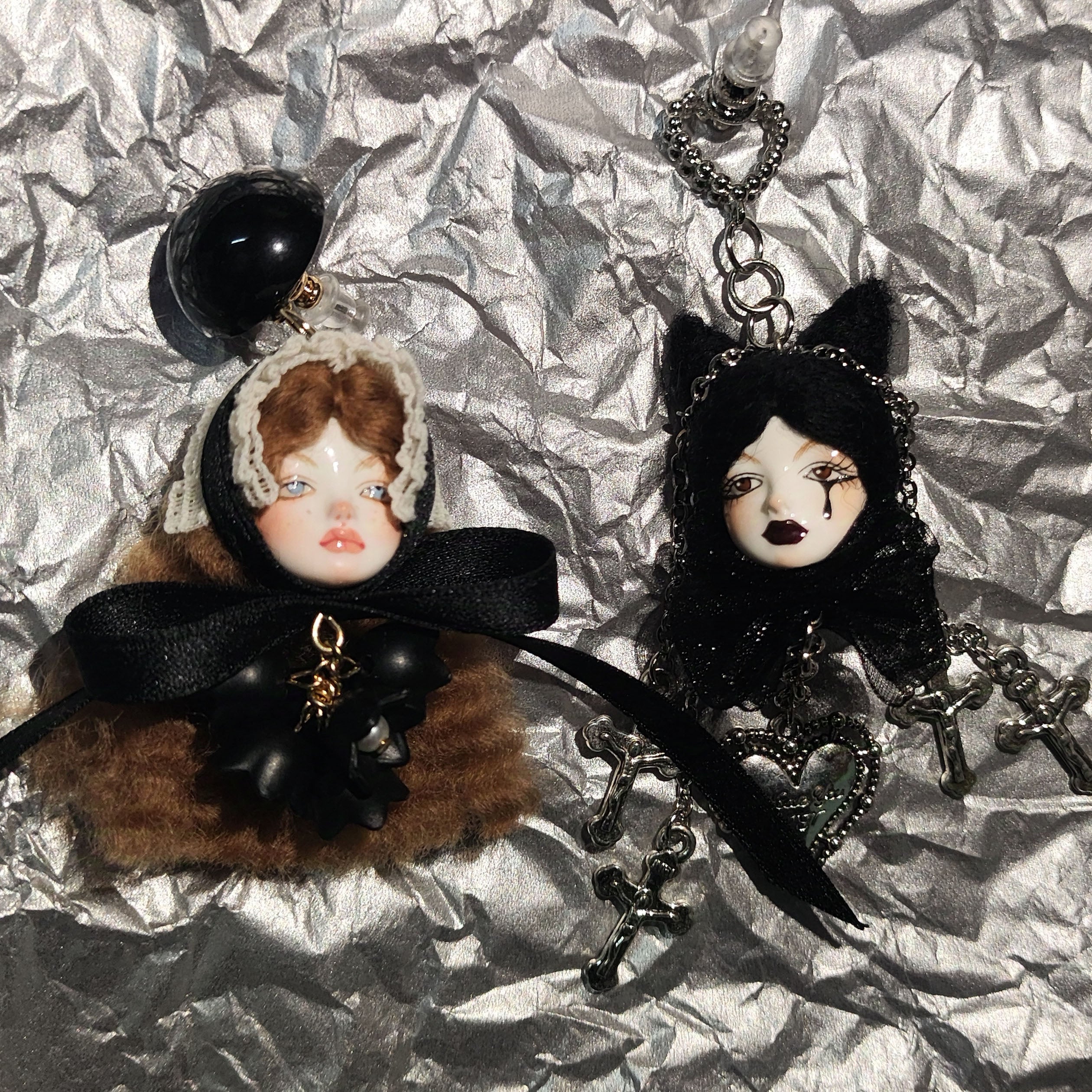 Artisan Crafted Dark Lolita Fashion Doll Earrings