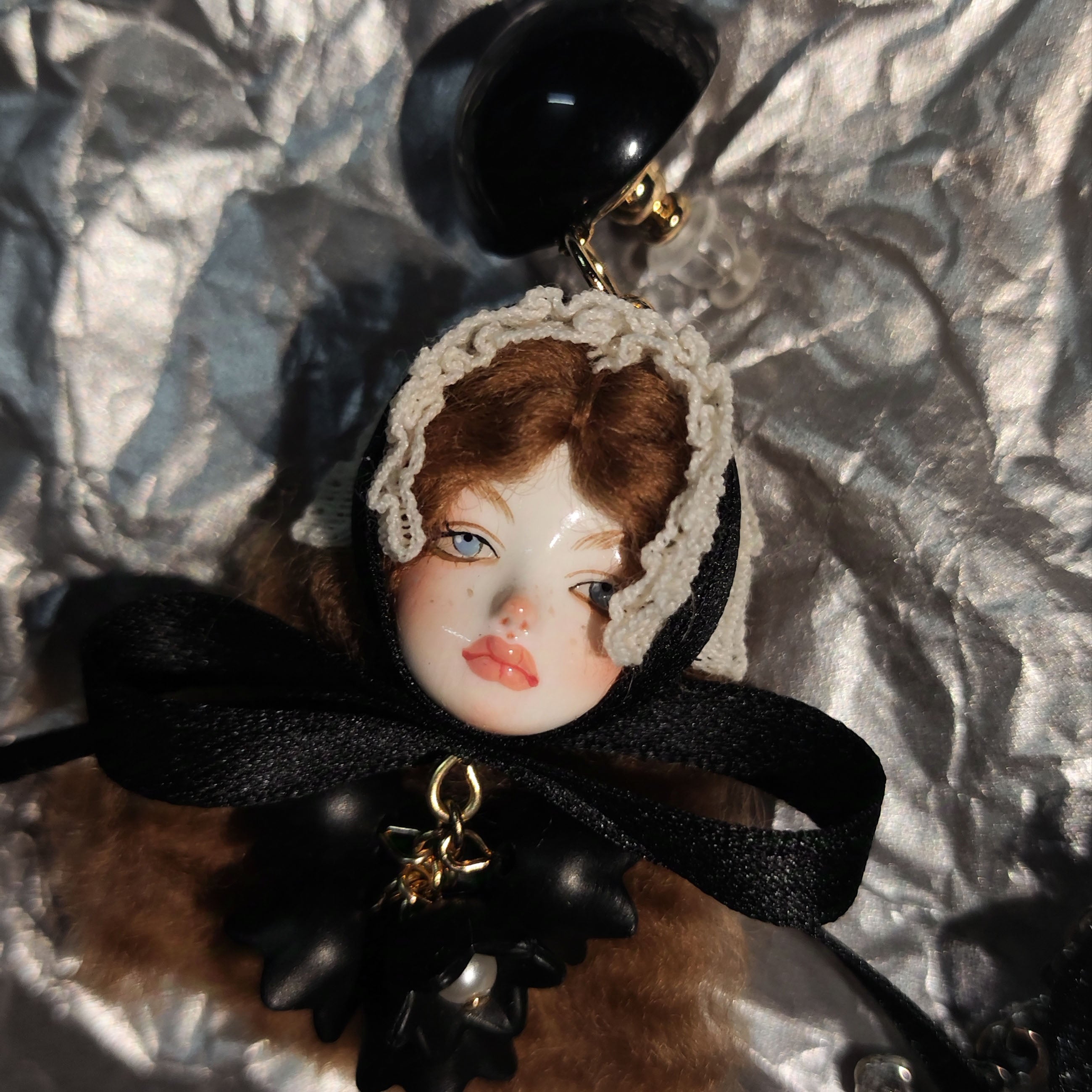 Artisan Crafted Dark Lolita Fashion Doll Earrings