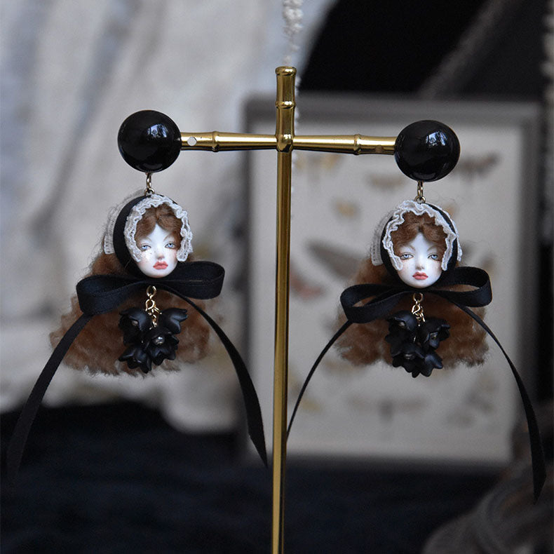 Artisan Crafted Dark Lolita Fashion Doll Earrings