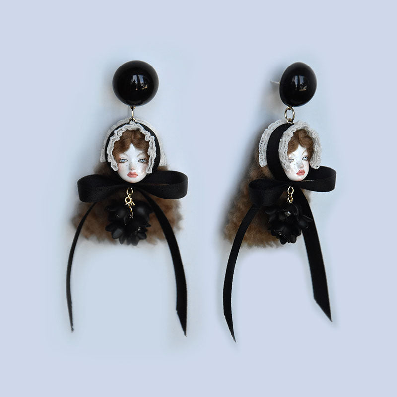 Artisan Crafted Dark Lolita Fashion Doll Earrings