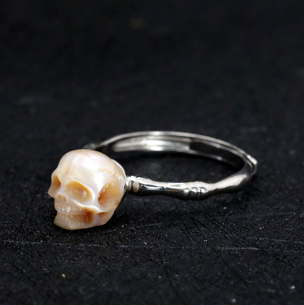 Bamboo Pearl Skull Ring