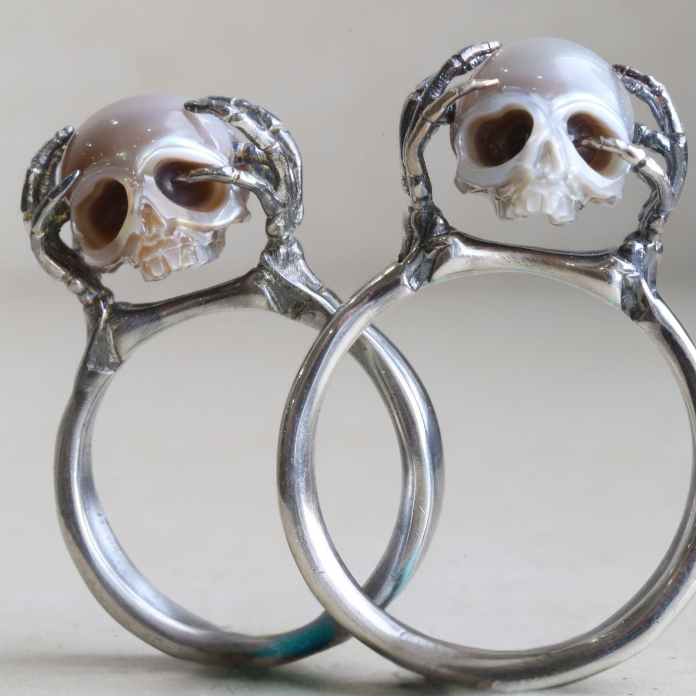 Be A Thinker Grey Pearl Cranium Ring