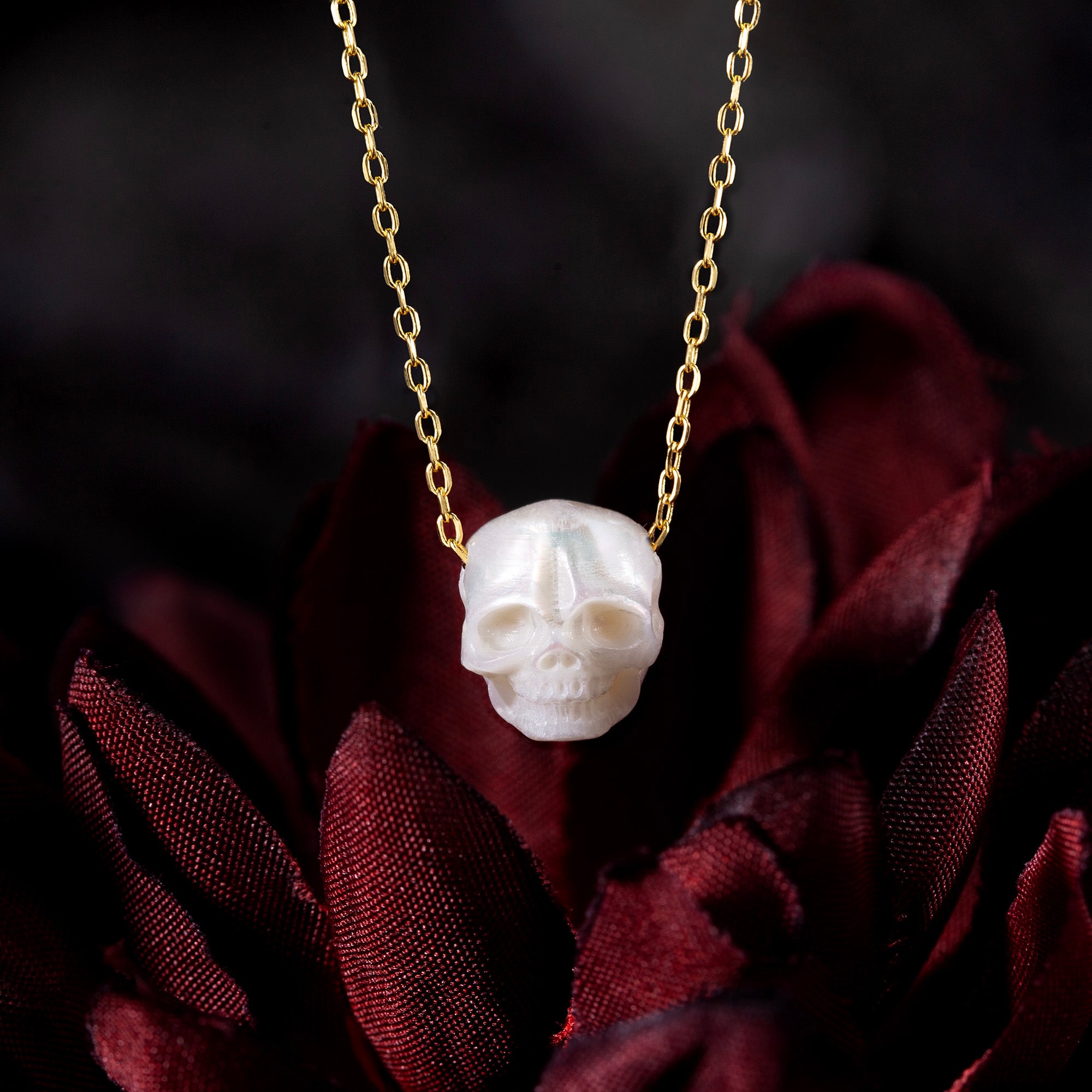 Minimalist Pearl Skull Necklace