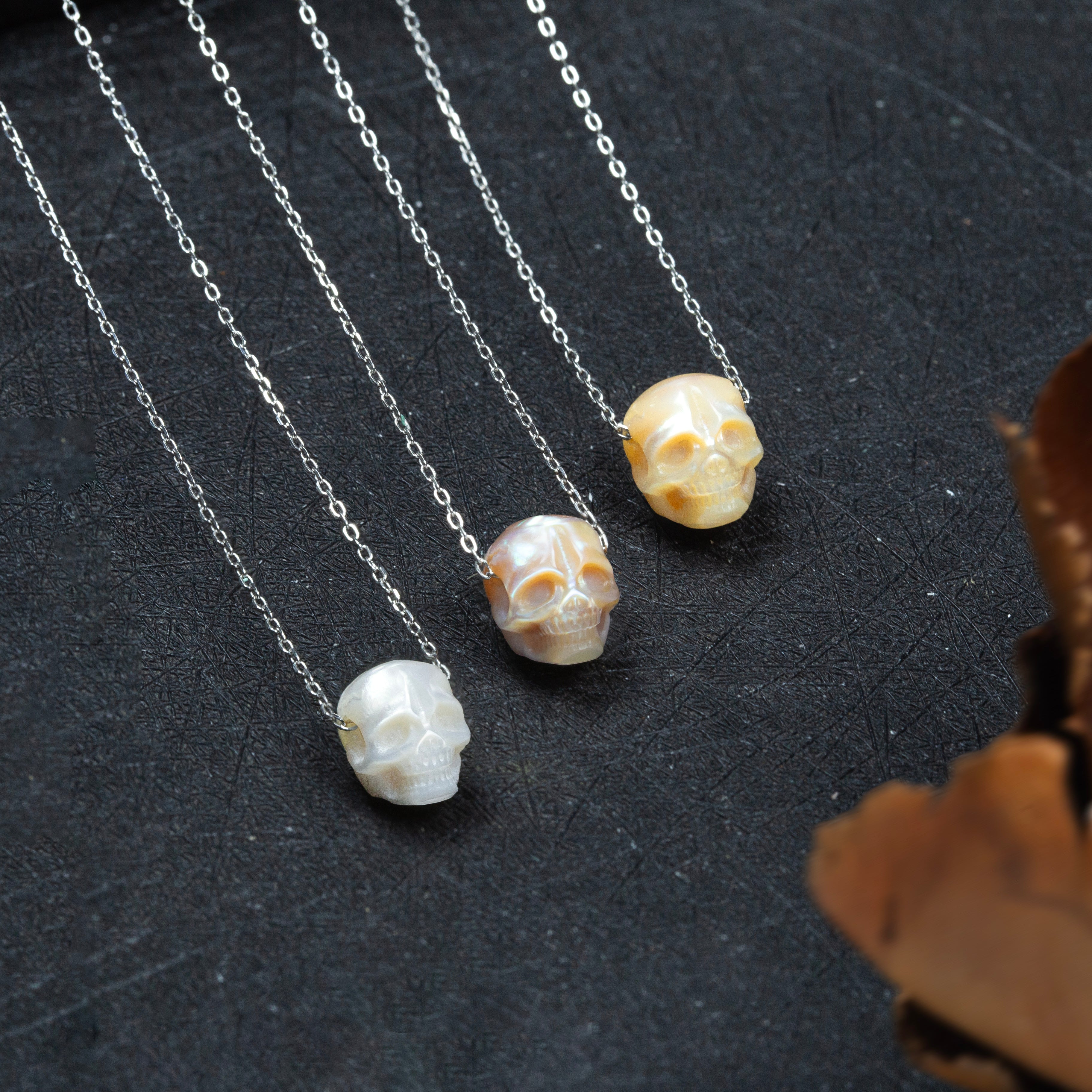 Minimalist Pearl Skull Necklace