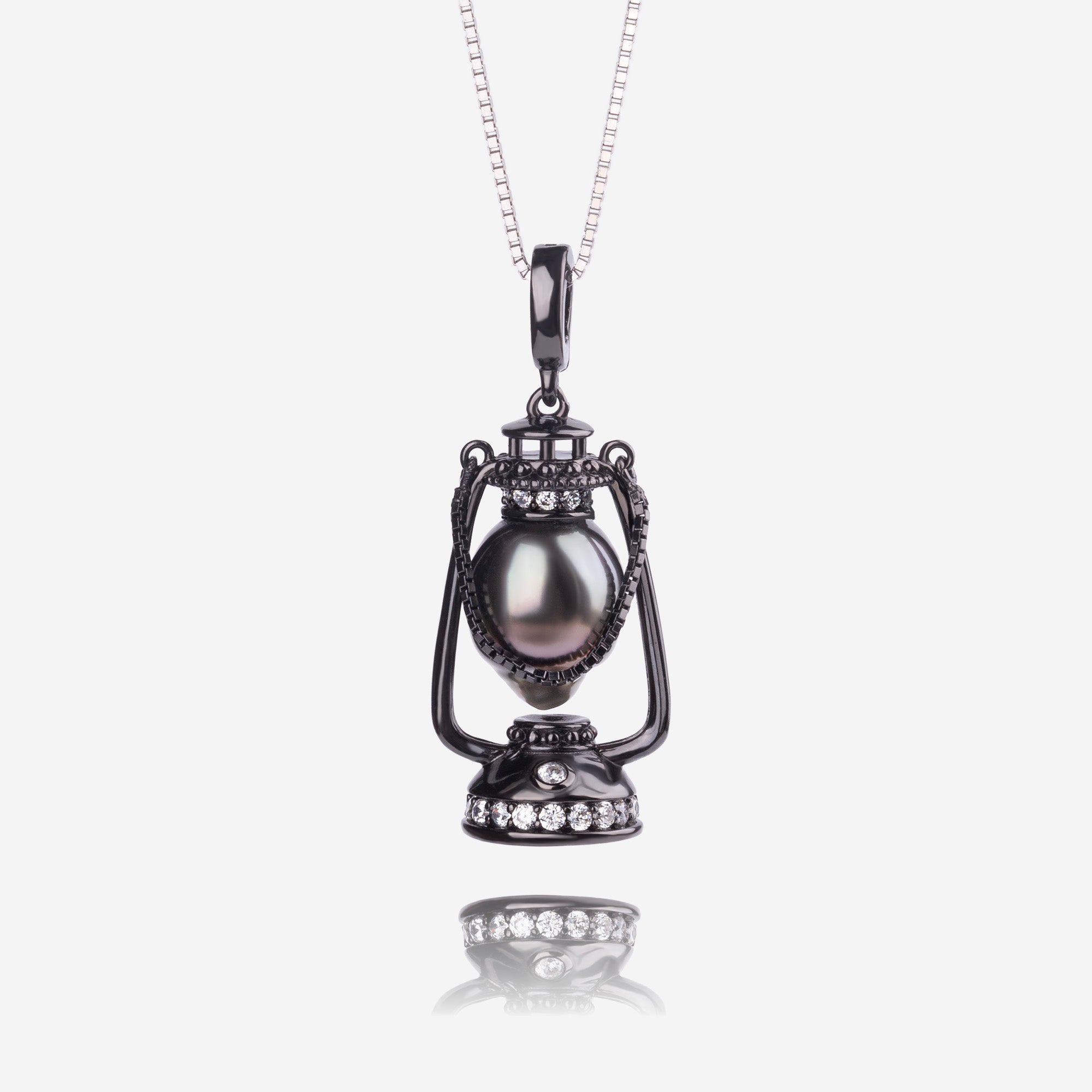 Black Tahitian Pearl Oil Lantern Necklace