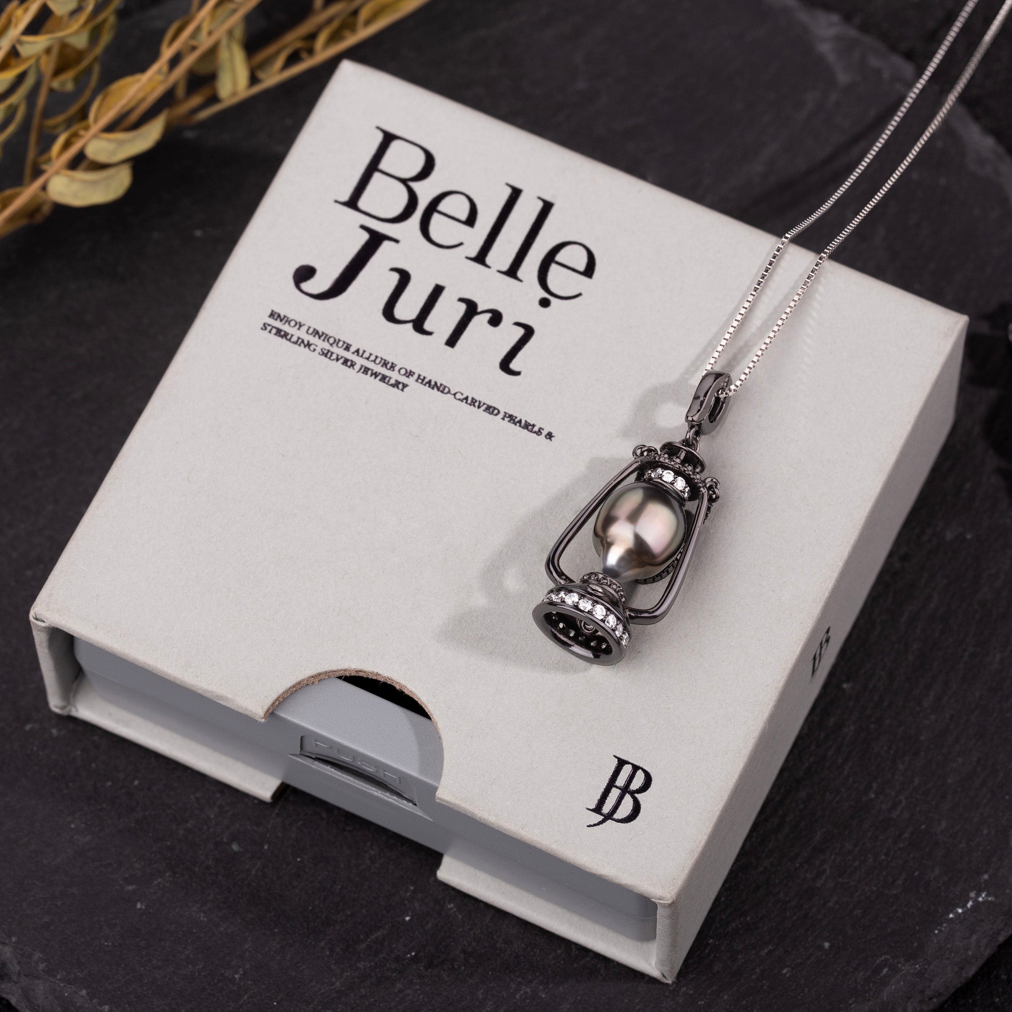 Black Tahitian Pearl Oil Lantern Necklace