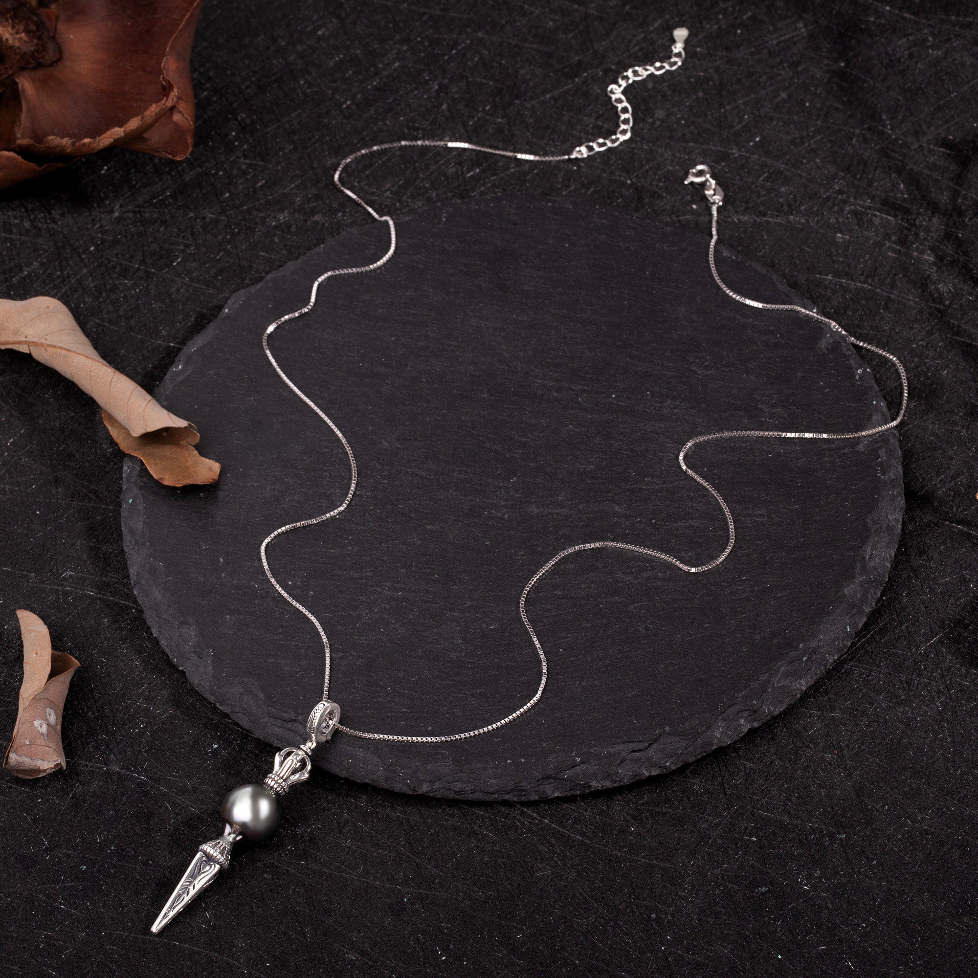 Black Tahitian Pearl Oil Vajra Necklace