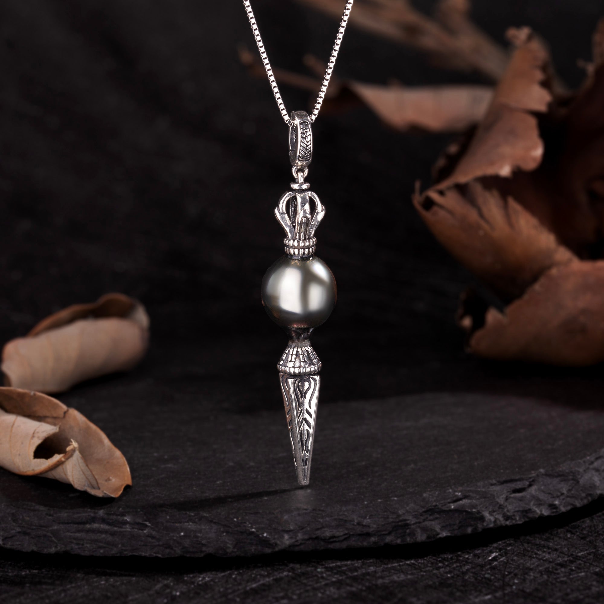 Black Tahitian Pearl Oil Vajra Necklace