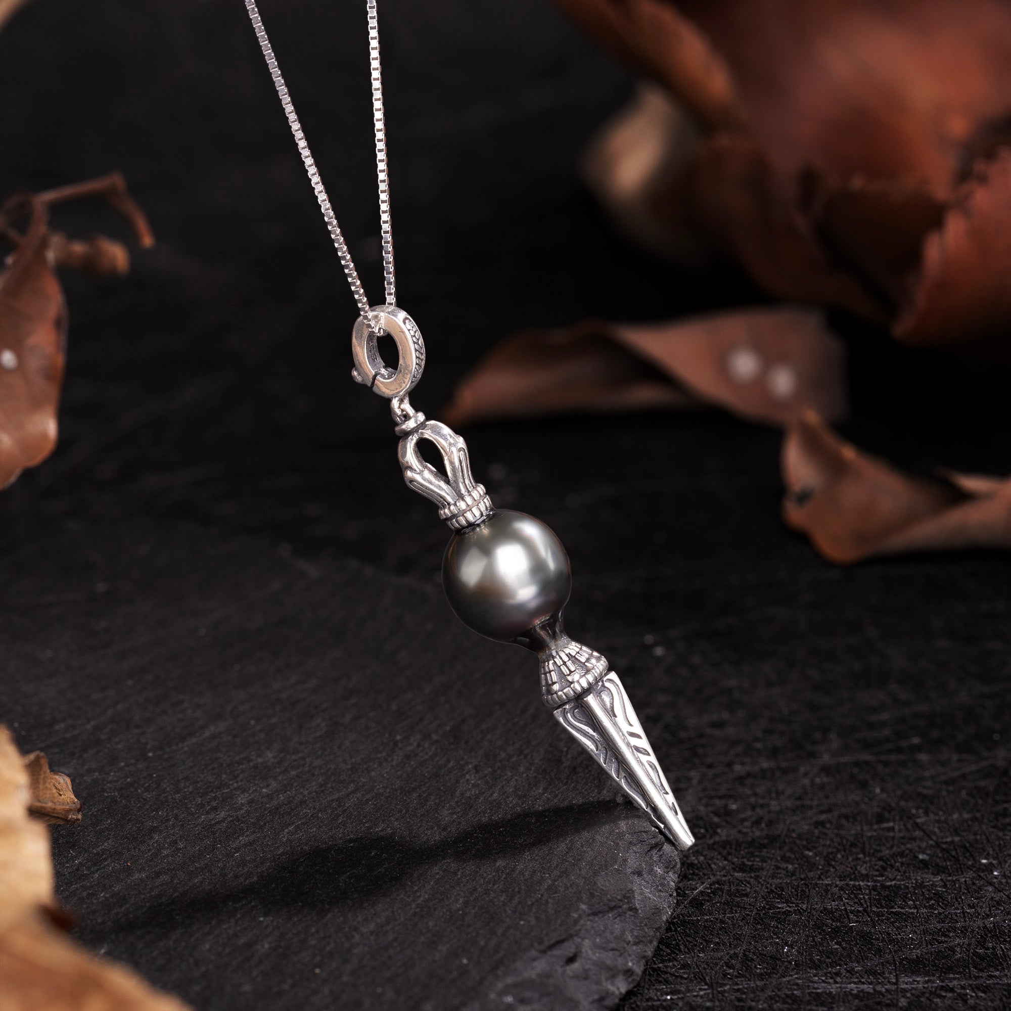 Black Tahitian Pearl Oil Vajra Necklace