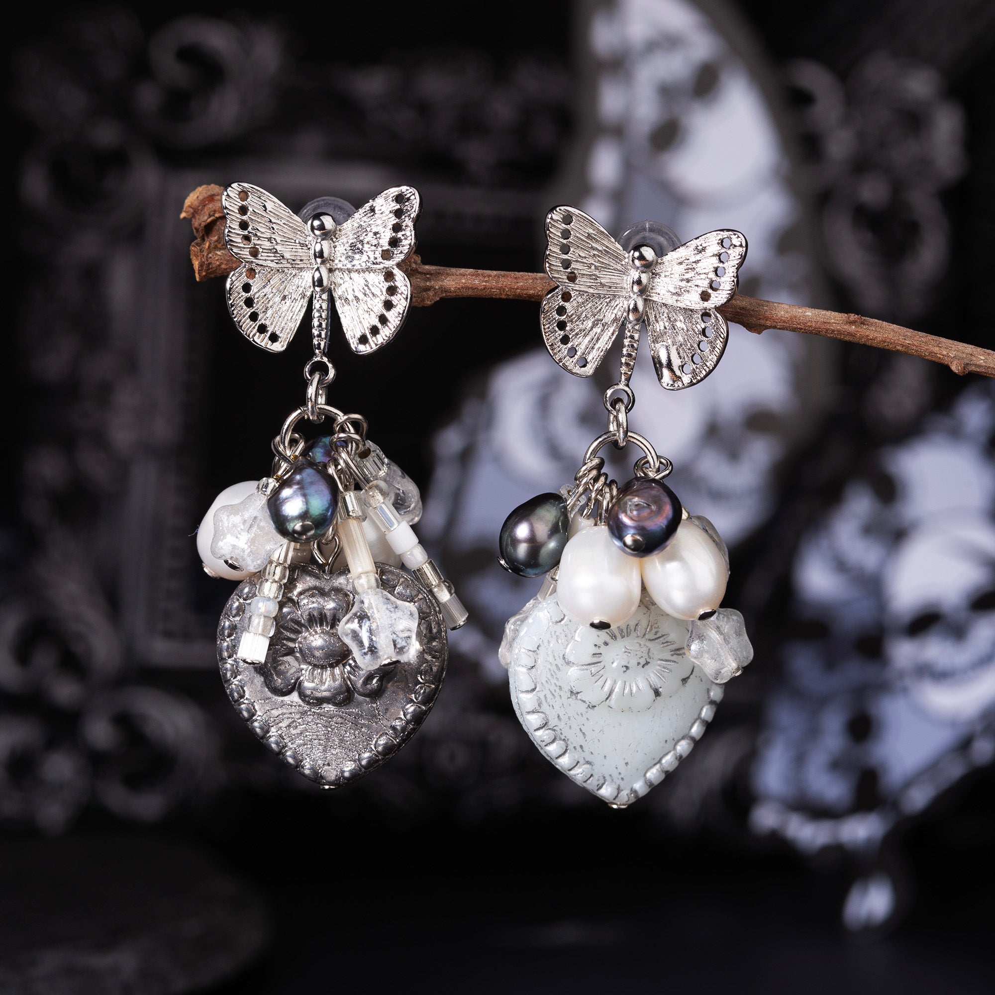 Butterfly Baroque Pearl Heart Earrings
