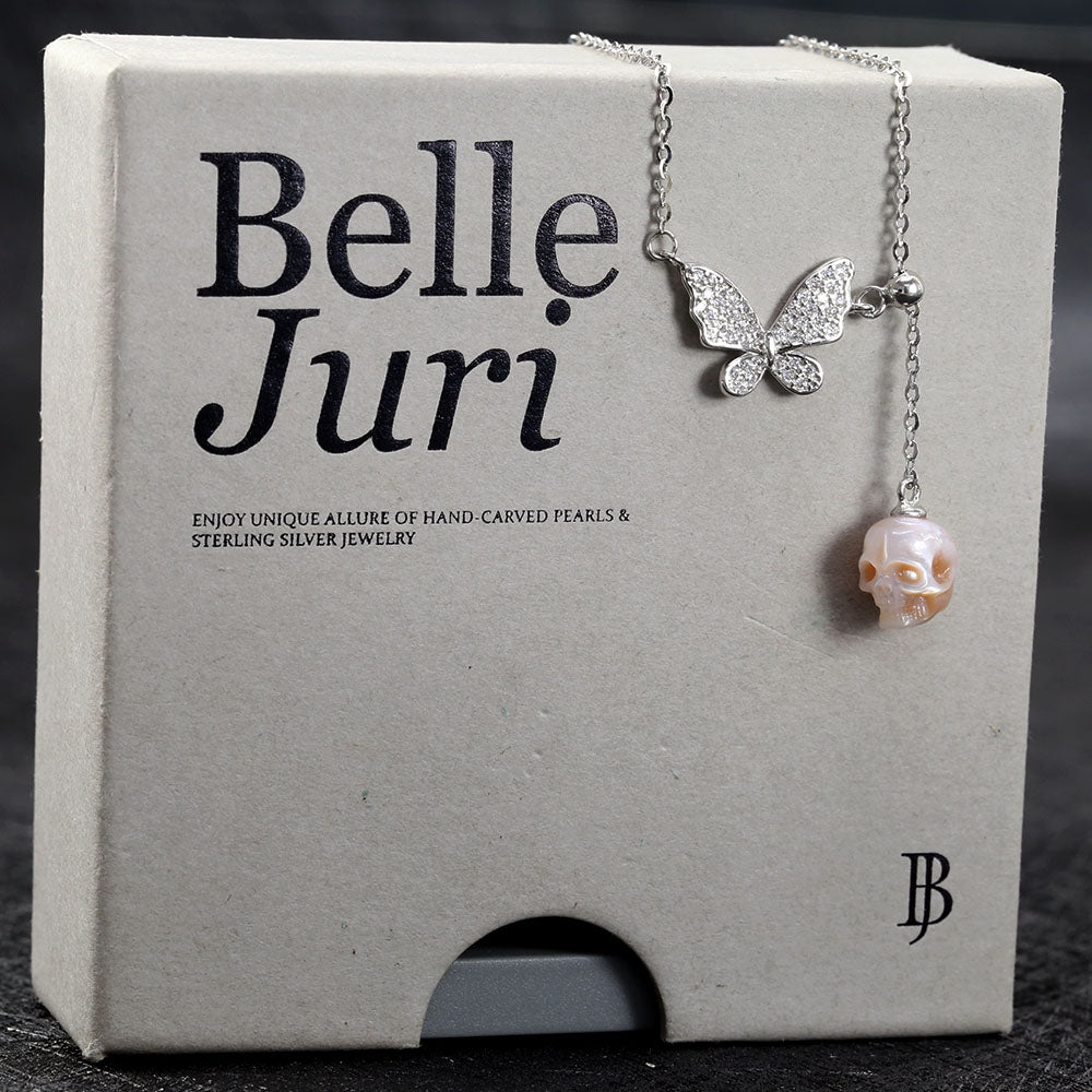 Butterfly Pearl Skull Y-Chain Necklace