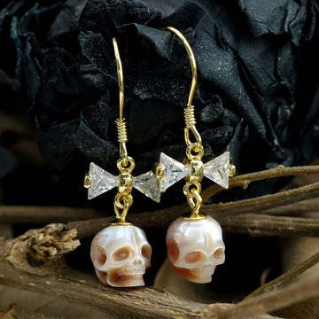 Boucles d'oreilles à crochet crâne de perle de nœud