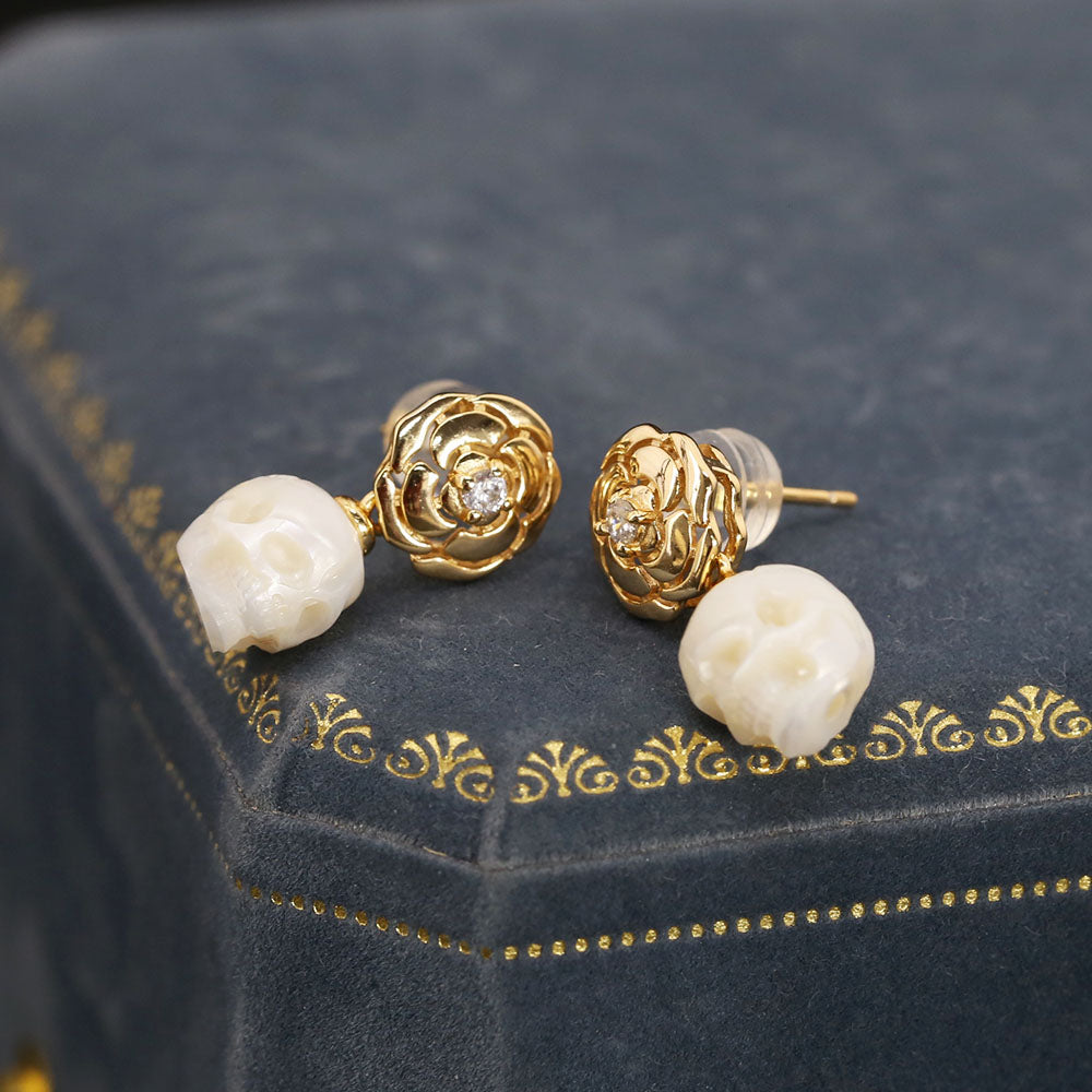 Camellia Pearl Skull Earrings