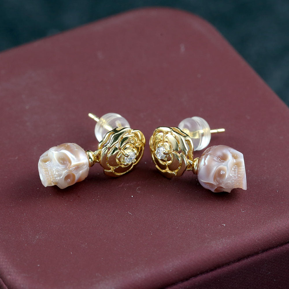 Camellia Pearl Skull Earrings