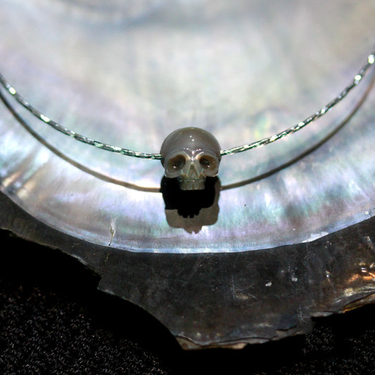 Carved Grey Pearl Skull Adjustable Bracelet