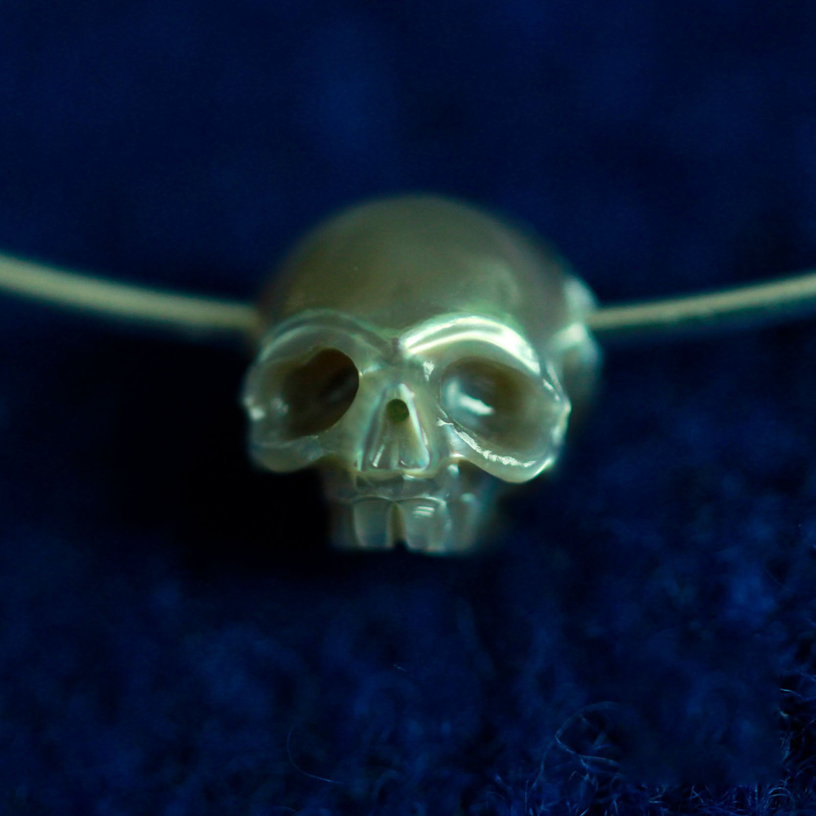 Carved Grey Pearl Skull Adjustable Bracelet