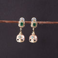Carved Pearl Skull Śmaśana Emerald CZ Halo Dangle Earrings