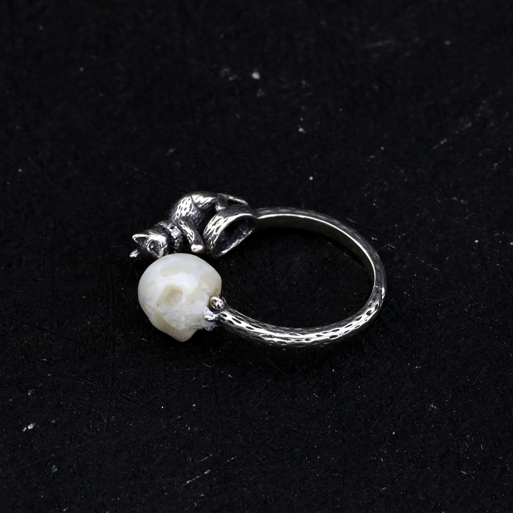 Celestial Cat Pearl Skull Ring