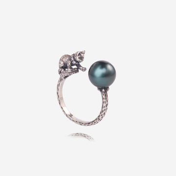 Celestial Cat Tahitian Pearl Ring