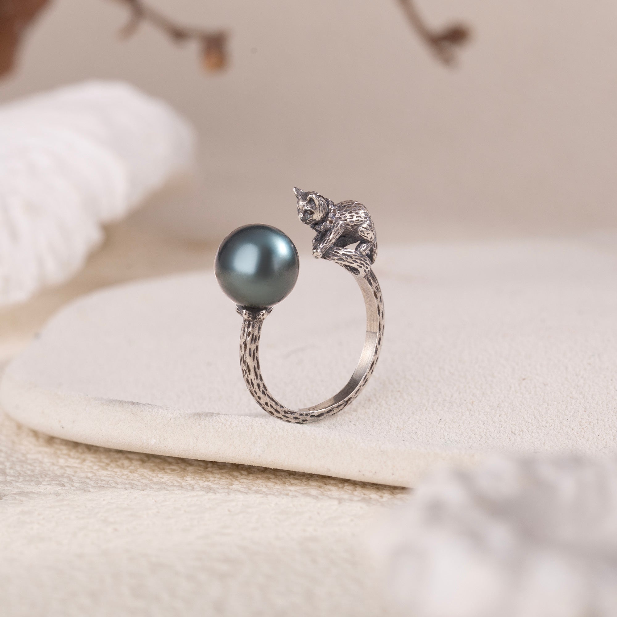 Celestial Cat Tahitian Pearl Ring