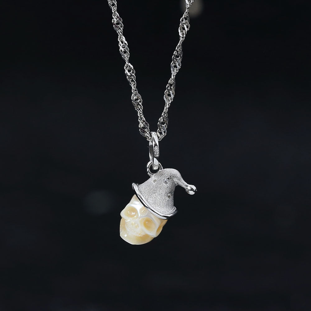 Christmas Hat Pearl Skull Necklace